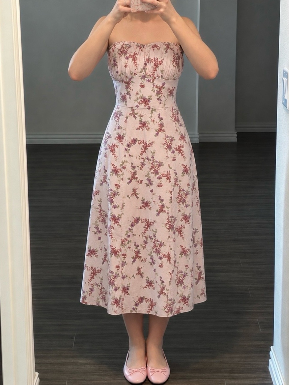 Pink Floral Strap/strapless spring Dress - Picture 2 of 4